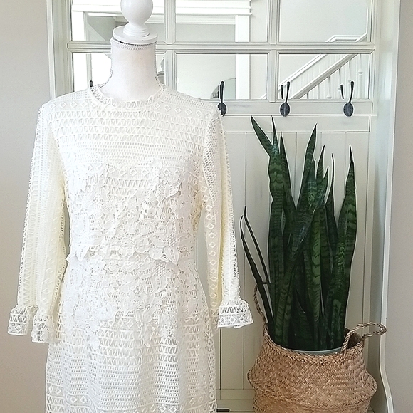 Stunning Off White Fitted Lace Midi Dress - Picture 2 of 12